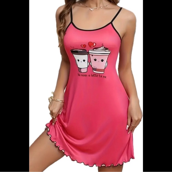 Hot Pink & Black, Coffee Animated, Night Slip - Picture 4 of 5